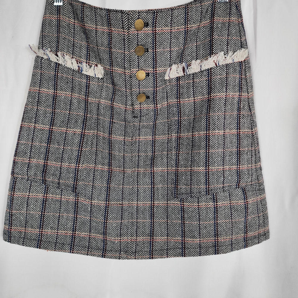 Stylish Black and White Plaid Mini Skirt with Gold Buttons
